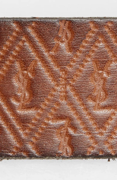 Shop Saint Laurent Embossed Monogram Leather Belt In Burnt Nut