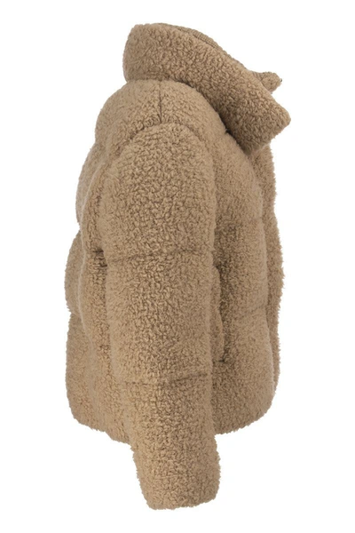 Shop Brunello Cucinelli Fleecy Cashmere Knit Down Jacket With Swarovski® Crest In Camel