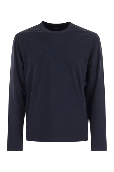 Fedeli Extreme - Crew-neck T-shirt With Long Sleeves In Blue