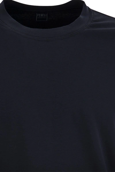 Fedeli Extreme - Crew-neck T-shirt With Long Sleeves In Blue