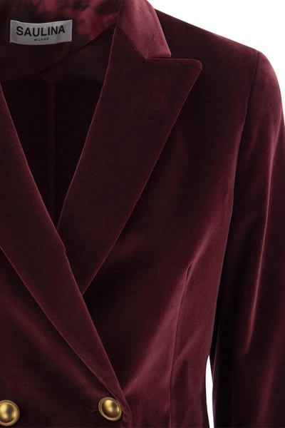 Shop Saulina Antonia - Single-breasted Velvet Jacket In Bordeaux