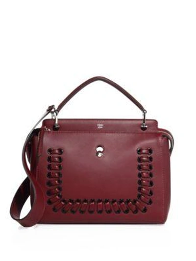 Shop Fendi Dotcom Lace-up Leather Satchel In White