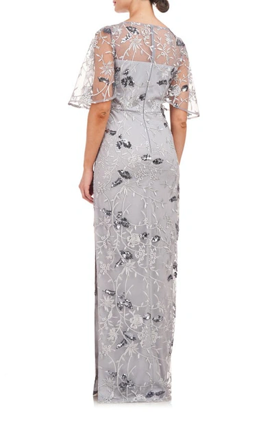 Js Collections Daphne Embroidered Sequin Column Gown In Silver