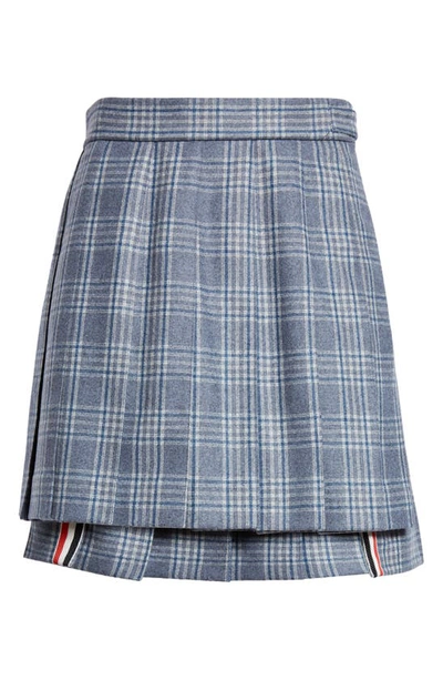 Shop Thom Browne Glen Plaid Pleated Drop Back Flannel Miniskirt In Deep Blue