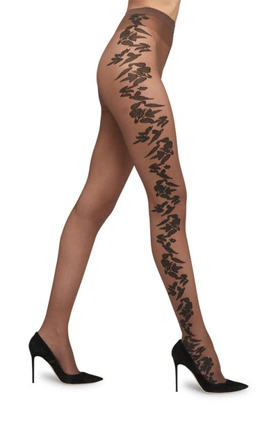 Shop Wolford Floral Tights In Fairly Light/ Black