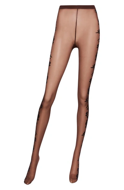Shop Wolford Floral Tights In Fairly Light/ Black