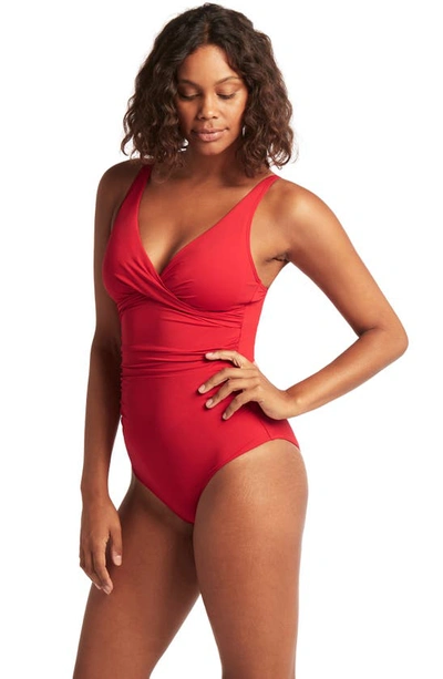Shop Sea Level Cross Front One-piece Swimsuit In Red