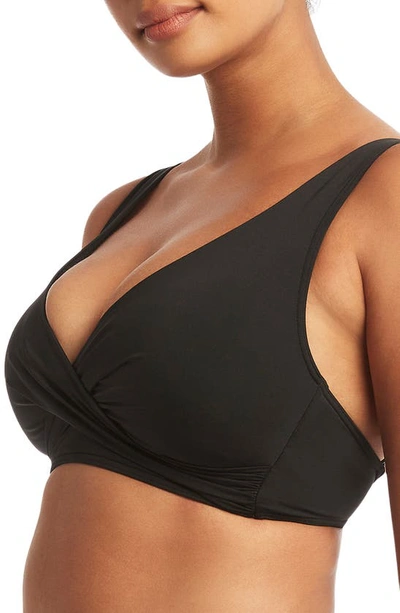 Sea Level Cross Front Multifit Bikini Top In Black