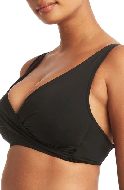 Sea Level Cross Front Multifit Bikini Top In Black