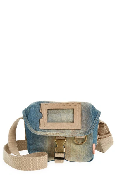 Shop Acne Studios Mini Post Penicillin Denim Messenger Bag In Light Blue/ Beige