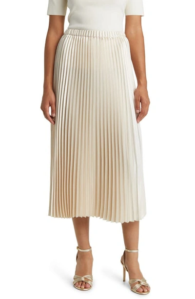 Shop Anne Klein Pleated Satin Skirt In Anne White