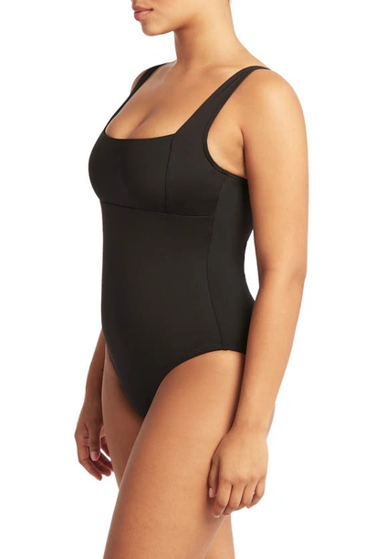 Shop Sea Level Square Neck One-piece Swimsuit In Black