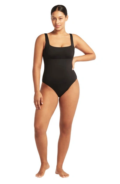 Shop Sea Level Square Neck One-piece Swimsuit In Black