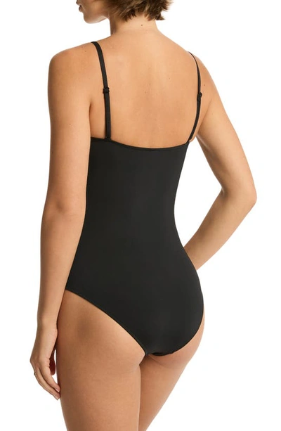 Shop Sea Level High Leg Bandeau One-piece Swimsuit In Black