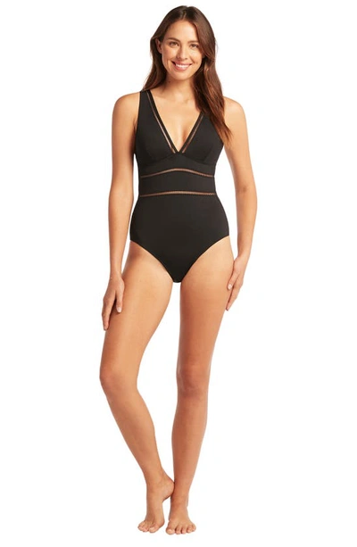 Shop Sea Level Spliced Plunge One-piece In Black