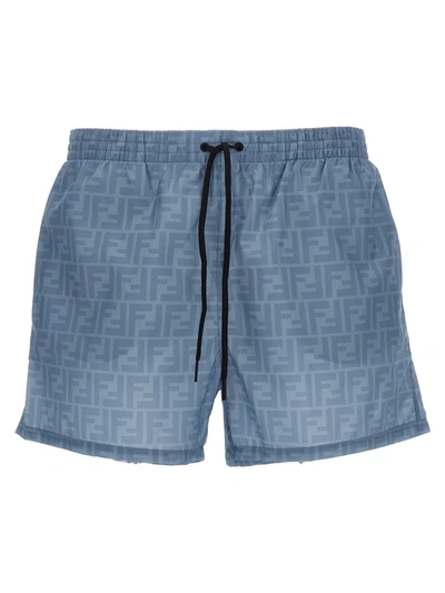 Shop Fendi Boxer Swimsuit In Light Blue