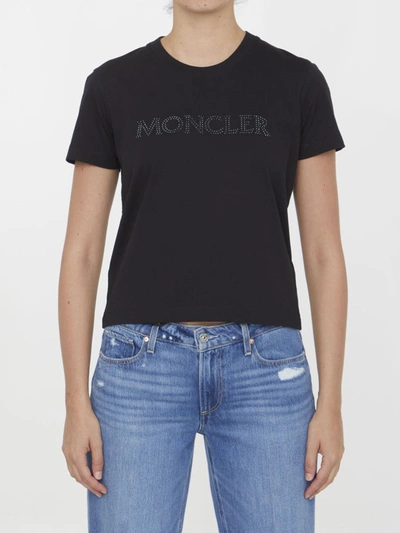 Shop Moncler Crystal Logo T-shirt In Black