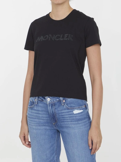 Shop Moncler Crystal Logo T-shirt In Black