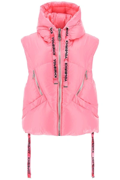 Shop Khrisjoy Oversized Puffer Vest With Hood In Pink