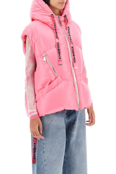 Shop Khrisjoy Oversized Puffer Vest With Hood In Pink