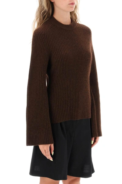 Shop Loulou Studio 'kota' Cashmere Sweater With Bell Sleeves In Brown