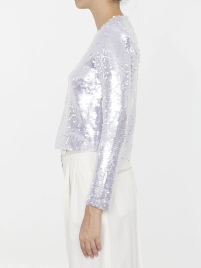 Shop Self-portrait Sequined Top In Lilac