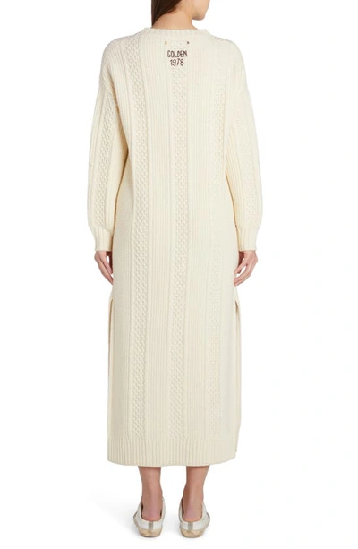 Shop Golden Goose Journey Collection Mixed Stitch Long Sleeve Virgin Wool Sweater Dress In Lambs Wool/ Sassfrass