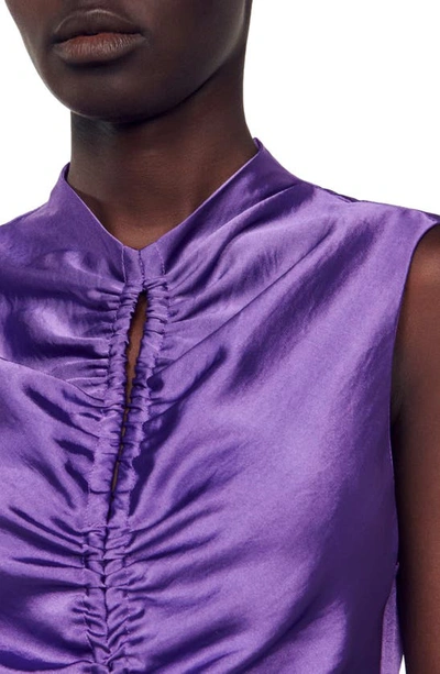 Shop Sandro Titanic Sleeveless Ruched Satin Dress In Purple
