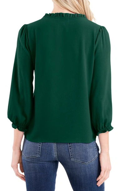 Cece Women's Ruffled Button Front 3/4-sleeve Blouse In Alpine Green
