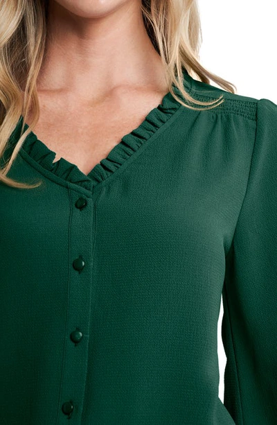 Cece Women's Ruffled Button Front 3/4-sleeve Blouse In Alpine Green
