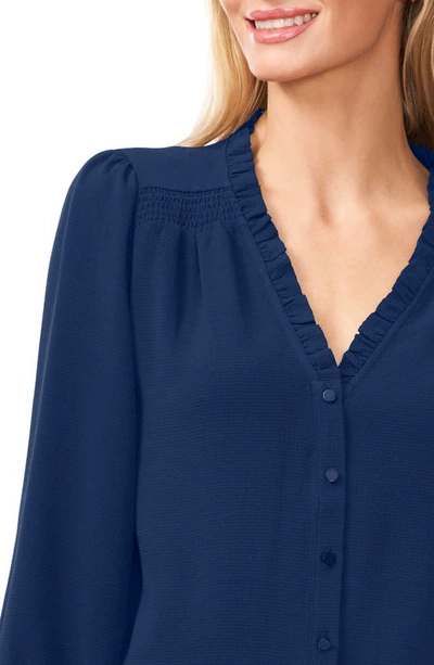 Shop Cece Ruffle V-neck Blouse In Night Horizon