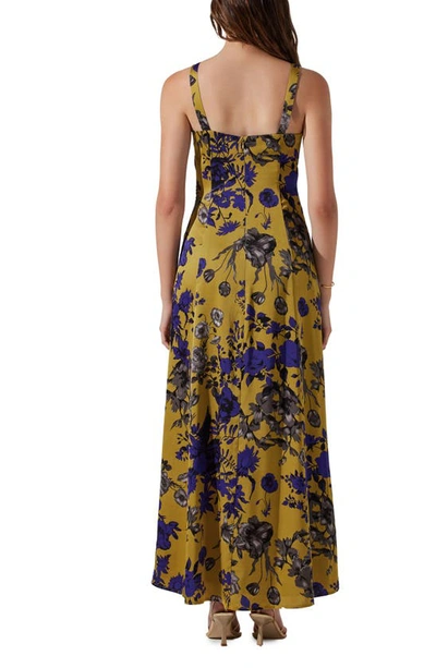 Shop Astr Floral Ruched Cutout Dress In Chartreuse Indigo Floral