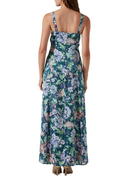 Shop Astr Floral Ruched Cutout Dress In Teal Purple Multi Floral