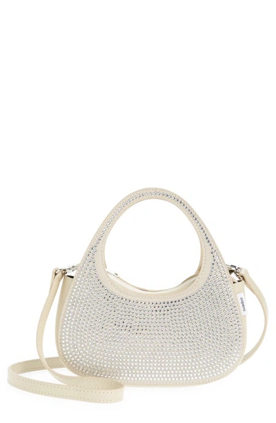 Shop Coperni Micro Swipe Crystal Embellished Baguette Top Handle Bag In Beige