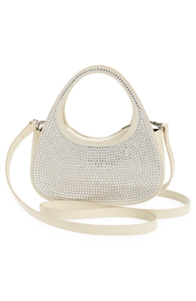 Shop Coperni Micro Swipe Crystal Embellished Baguette Top Handle Bag In Beige