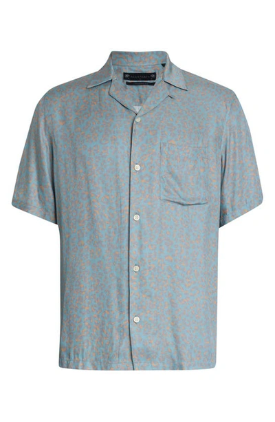 Shop Allsaints Inverse Leopard Print Camp Shirt In Kingfisher Blue