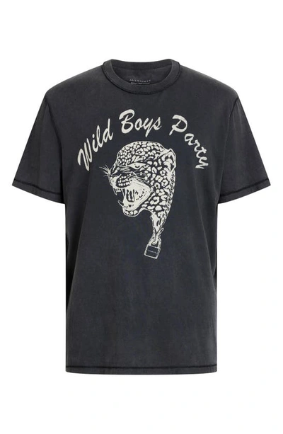 Shop Allsaints Wild Boys Cotton Graphic T-shirt In Washed Black