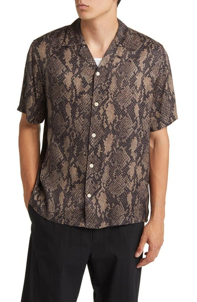 Shop Allsaints Rattle Print Short Sleeve Button-up Shirt In Black