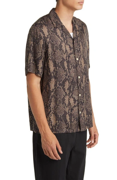 Shop Allsaints Rattle Print Short Sleeve Button-up Shirt In Black