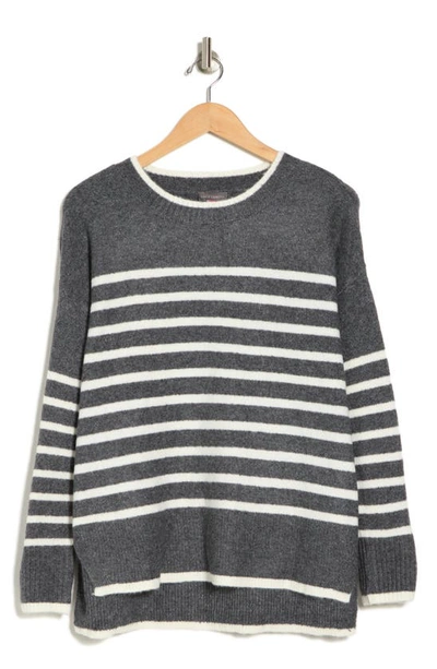 Shop Vince Camuto Stripe Step Hem Sweater In Med. Hthr/ Ant. Wht 0