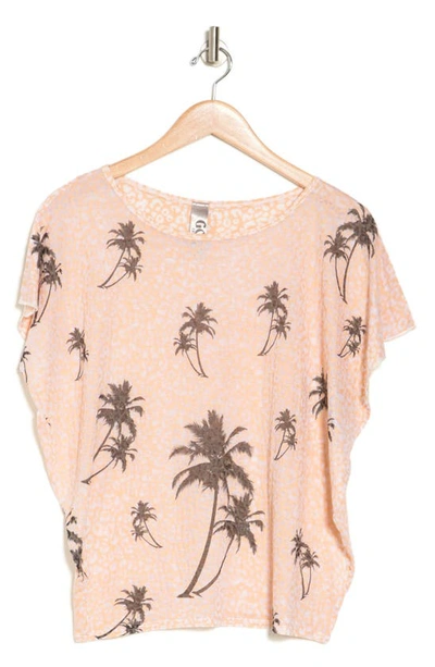Go Couture Patterned Dolman Sleeve T-shirt In Peach/ Blue Perennial