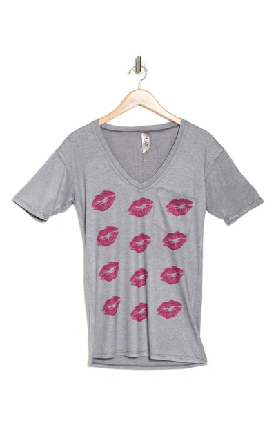 Go Couture Deep V-neck Boyfriend Tee In Grey/ Summer Song