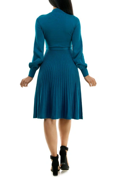Shop Nina Leonard Tie Waist Fit & Flare Sweater Dress In Teal