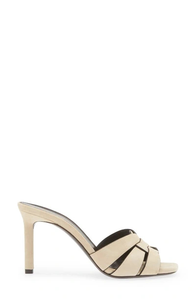 Saint Laurent Tribute Woven Suede Mules In Cream
