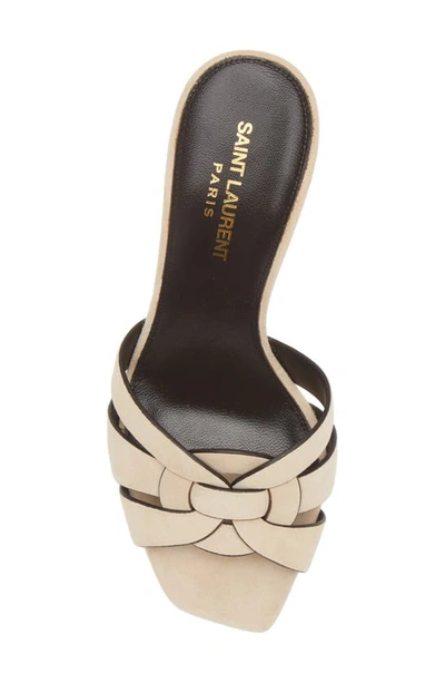 Saint Laurent Tribute Woven Suede Mules In Cream