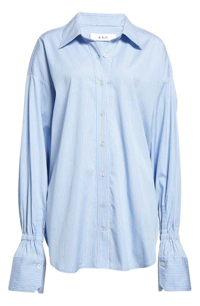 Shop A.l.c Monica Stripe Cotton Blouse In Chelsea Blue/ White