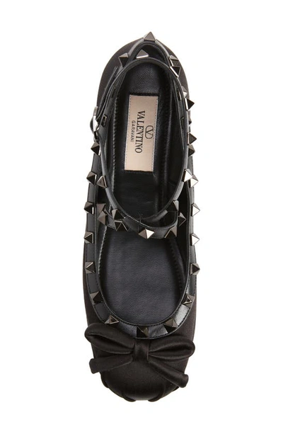 Shop Valentino Rockstud Ankle Strap Ballet Flat In Black