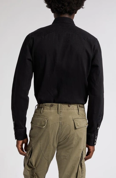 Double Rl Slim Fit Denim Western Snap-up Shirt In Black