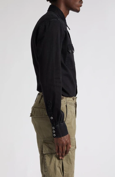 Double Rl Slim Fit Denim Western Snap-up Shirt In Black