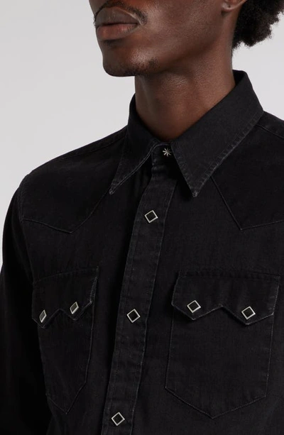 Double Rl Slim Fit Denim Western Snap-up Shirt In Black